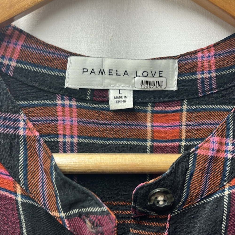 Pamela Love x RTR Maroon Purple Plaid Button Front Midi Shirtdress- L - Picture 4 of 5